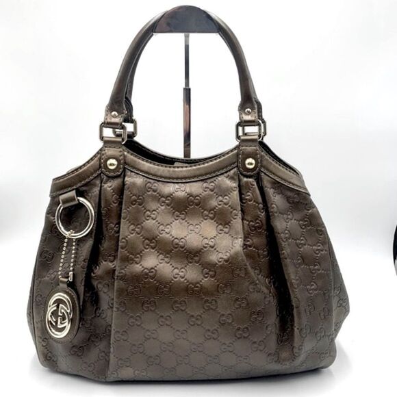 Auth GUCCI Guccisima Sukey Brown Leather Shoulder Bag Preloved Very Good Tote - Picture 1 of 16